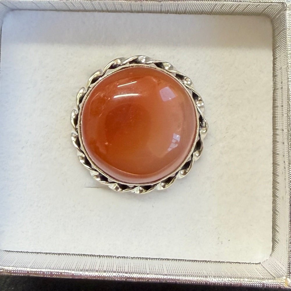 Sterling Silver Overlay Carnelian Adjustable Ring‎ 925